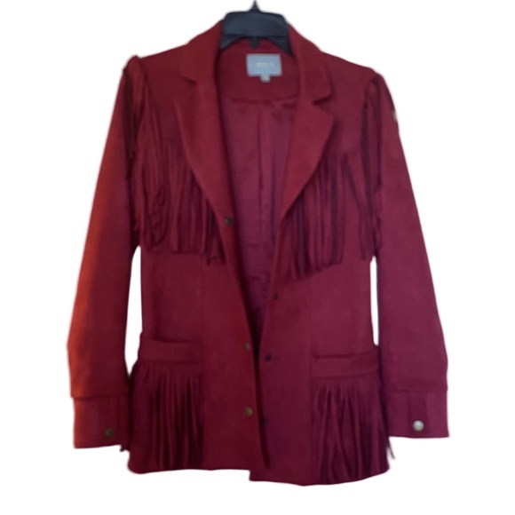 Skies Are Blue Red Faux Suede Fringe Jacket Western Boho XS - Picture 2 of 13